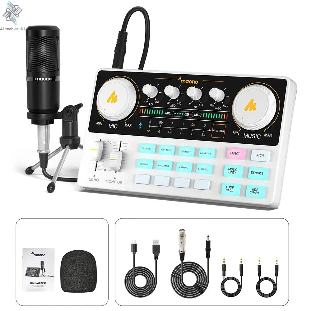 Maono AM200-S1 Sound Card Microphone Set MaonoCaster Audio Interface with Condenser Mic for Live Streaming,Recording,PC\Phone Ai-TechWorld