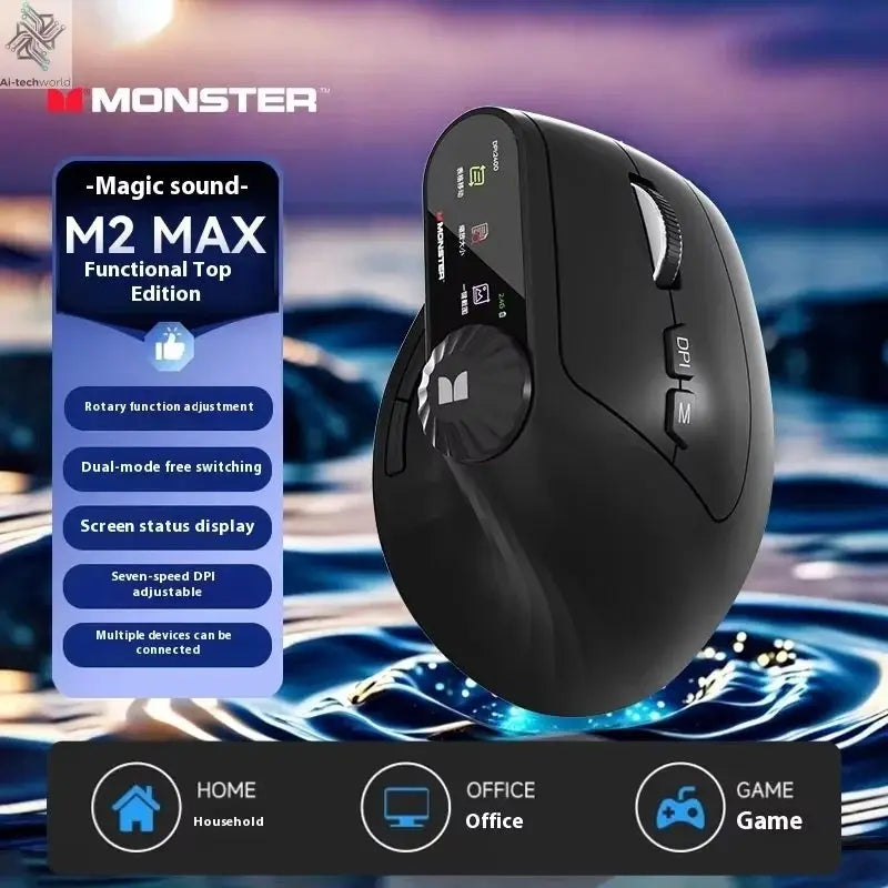 Monster M2 PRO MAX Gaming Mouse Rechargeable Dual Mode DPI Lightweight Custom & Comfortable Ergonomic Vertical Wireless Mouse Ai-TechWorld