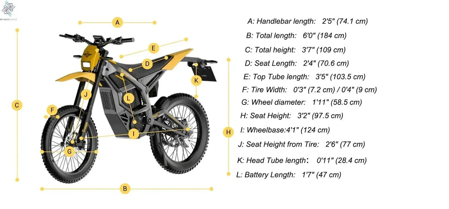NEW Electric Dirt Bike Mid-Drive Motor 72V/40AH/8000W(Peak) 53MPH Electric Motorcycle Bike 380N.m Fast Charging Off-Road Bike Ai-TechWorld