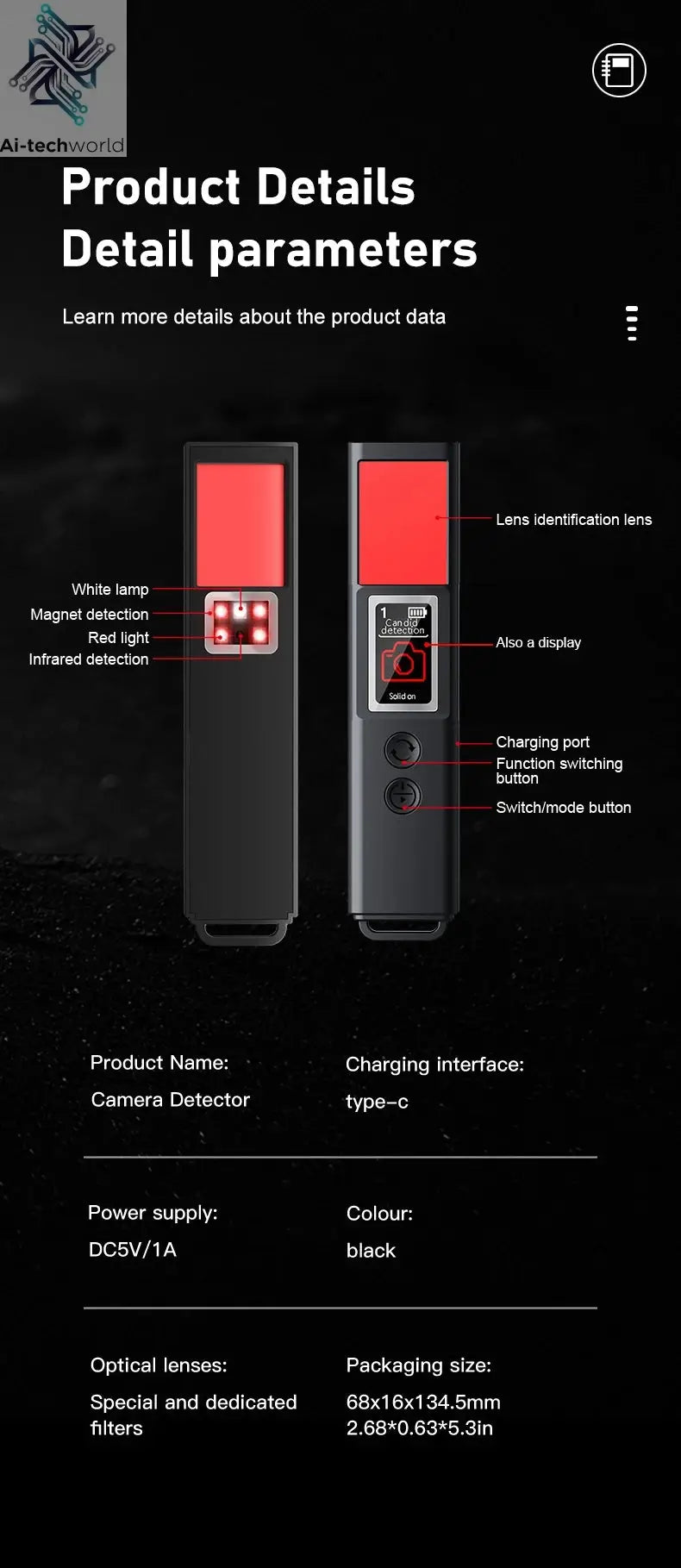 New signal detector anti-peeping camera viewfinder anti-peeping infrared scanner signal source anti-lost sound and light alarm Ai-TechWorld