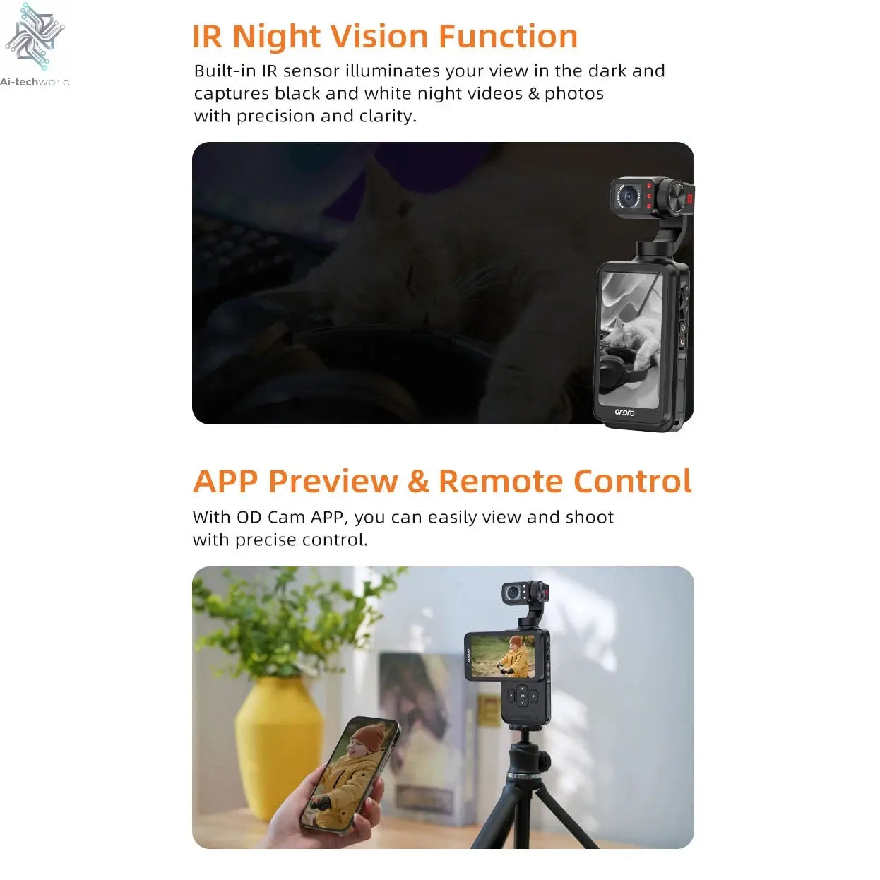 ORDRO M5 Pocket Video Camera Action Vlogging Digital Camcorder 5K 3-axis Face Tracking 3.5" Touch Screen Infrared Night Vision Ai-TechWorld
