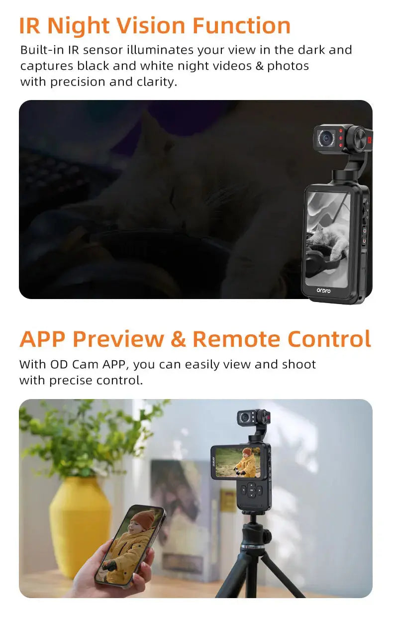 ORDRO M5 Pocket Video Camera Action Vlogging Digital Camcorder 5K 3-axis Face Tracking 3.5" Touch Screen Infrared Night Vision Ai-TechWorld