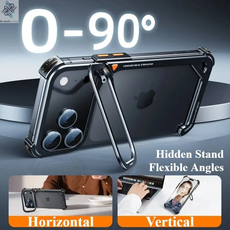Oatsbasf 9-Shaped Metal Frameless Phone Case for iPhone 17 Pro Max/17 Pro with Stand Magsafe Minimalist Bumper Shockproof Cover Ai-TechWorld