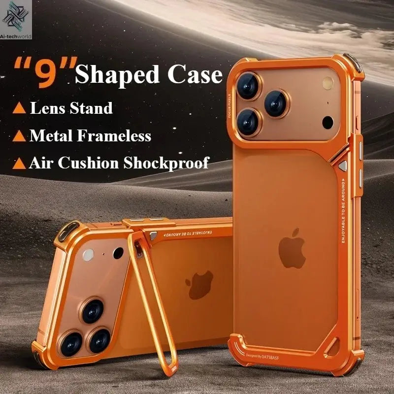 Oatsbasf 9-Shaped Metal Frameless Phone Case for iPhone 17 Pro Max/17 Pro with Stand Magsafe Minimalist Bumper Shockproof Cover Ai-TechWorld