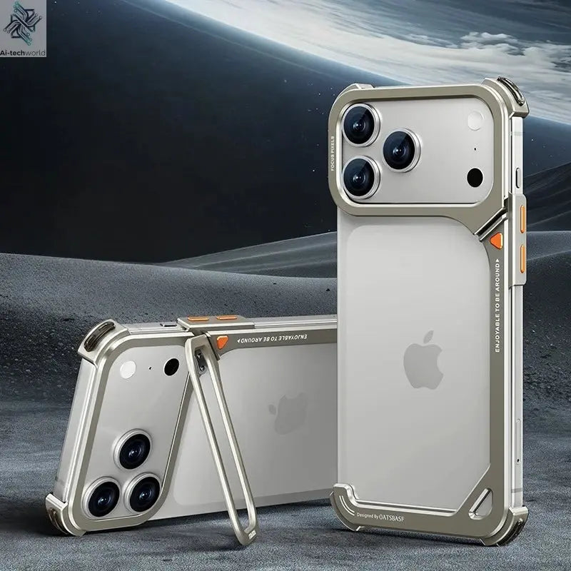 Oatsbasf 9-Shaped Metal Frameless Phone Case for iPhone 17 Pro Max/17 Pro with Stand Magsafe Minimalist Bumper Shockproof Cover Ai-TechWorld