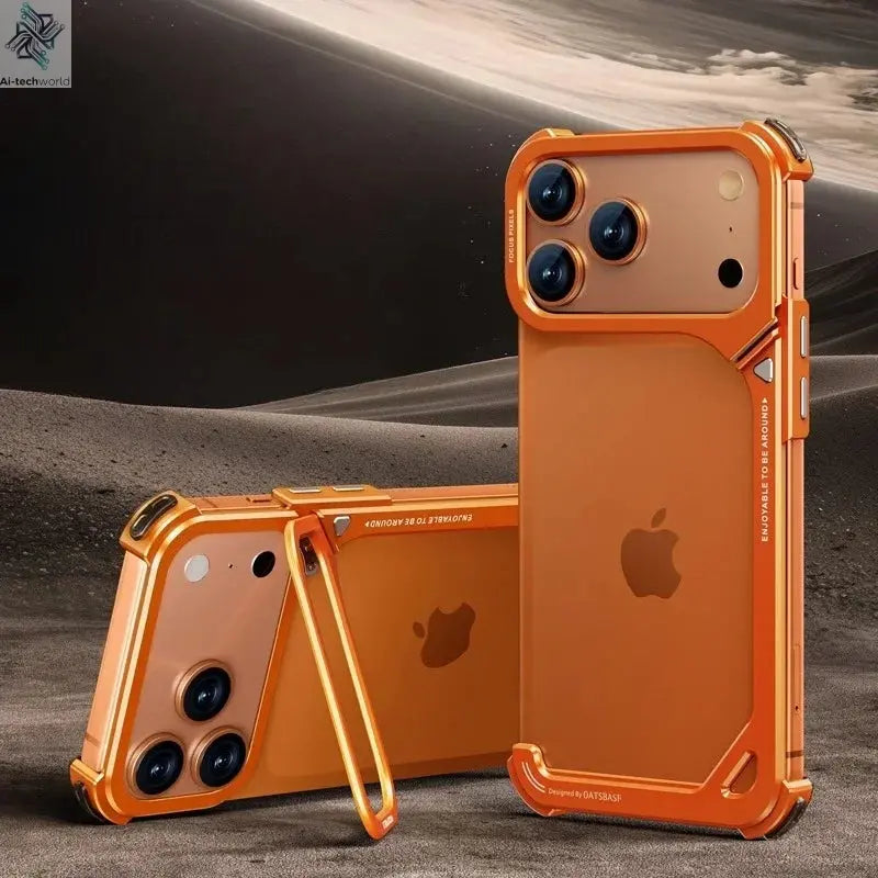 Oatsbasf 9-Shaped Metal Frameless Phone Case for iPhone 17 Pro Max/17 Pro with Stand Magsafe Minimalist Bumper Shockproof Cover Ai-TechWorld