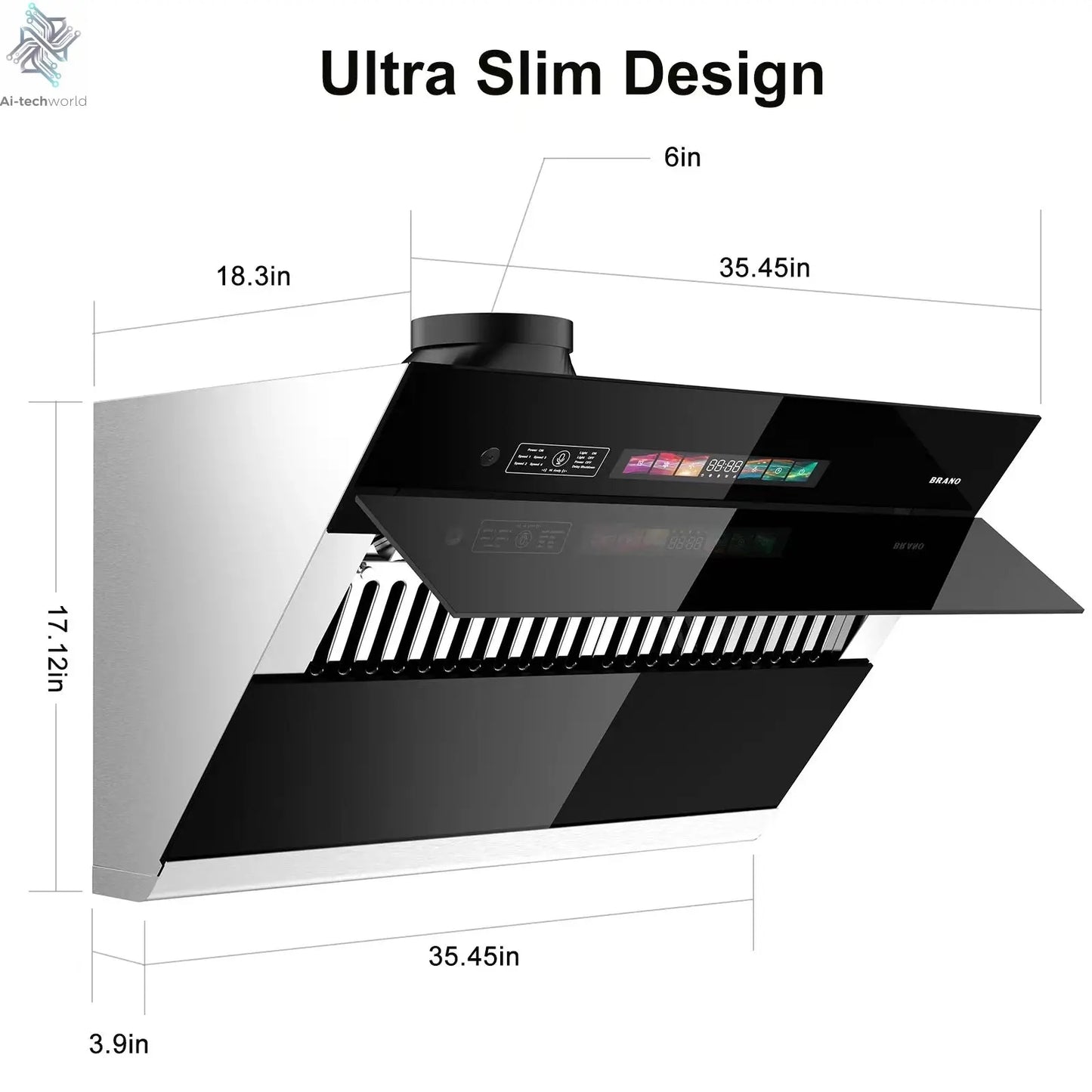Range Hood 30/36 inch with 900CFM, Voice/Gesture Sensing/Touch Control Panel, Unique Side-Draft Design for Under Cabinet Modern Ai-TechWorld