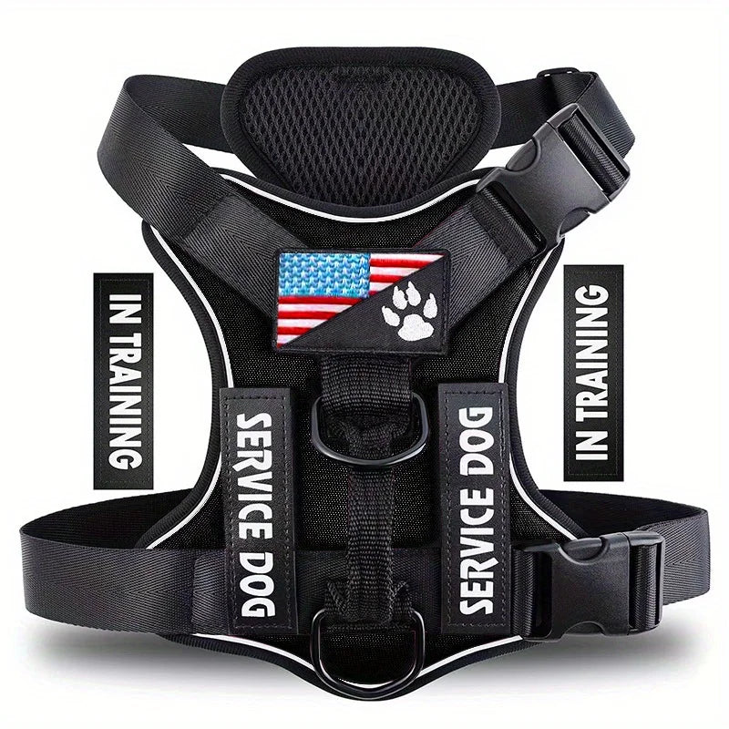 Service Dog Harness, Reflective Dog Vest Harness with 5 PCS Patches, Adjustable Soft Oxford Pet Harness, Inner Layer Mesh, Easy Ai-TechWorld