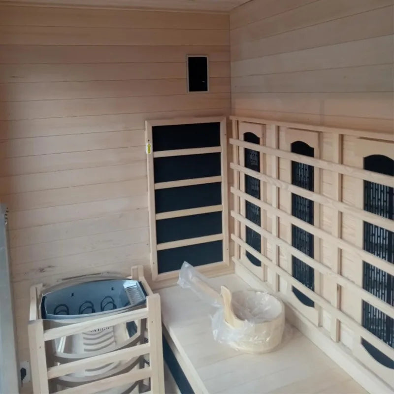 3-4 Person Hybrid Sauna Room, Indoor Outdoor Hemlock Wood Spa with WiFi Control, Infrared and Steam Dual Heating Ai-TechWorld