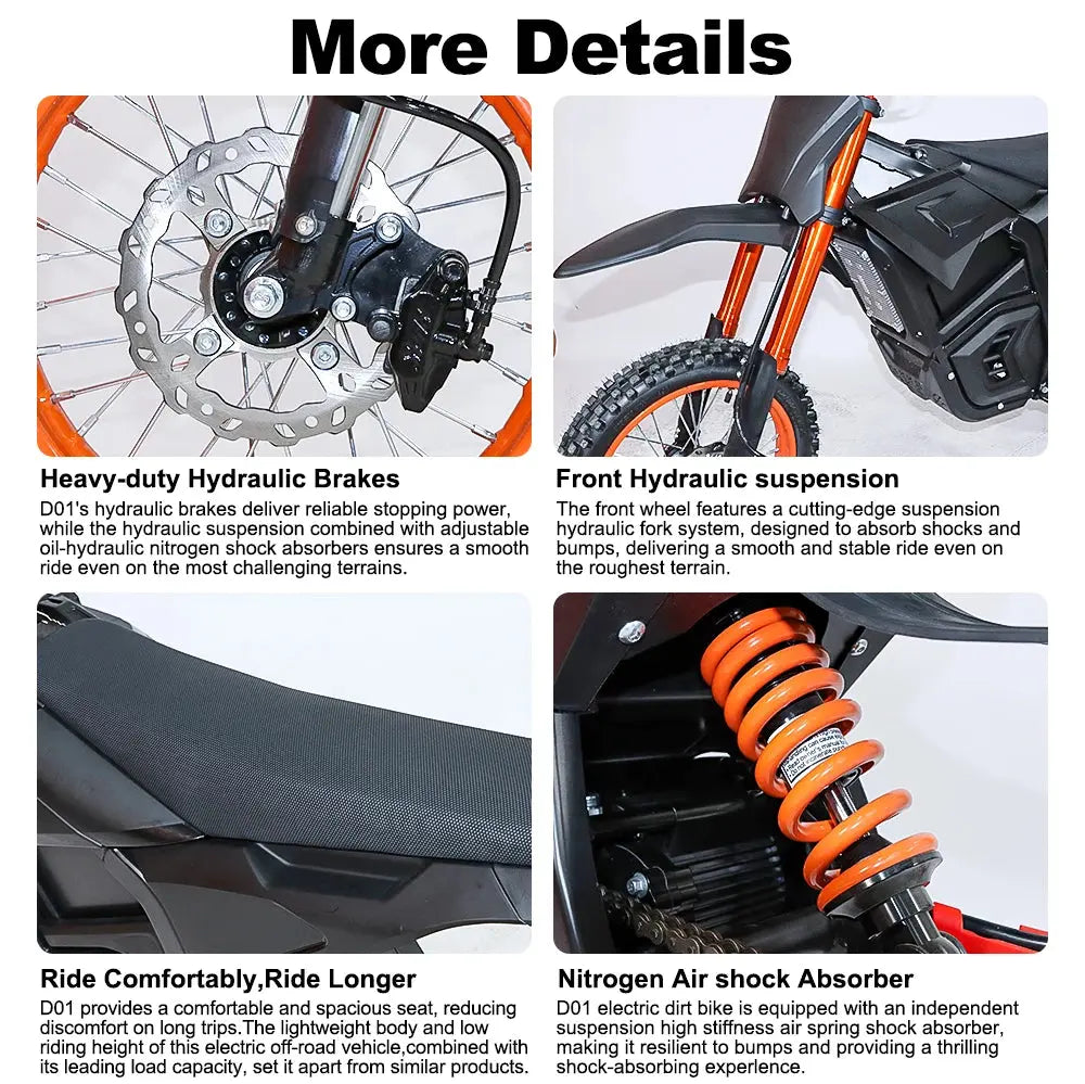 Electric Motocross Bike 3000W, 28Mph, 50 Miles, Urban Commuting Off-Road Electric Bike, 14" 48V 21AH, Full Suspension Ai-TechWorld