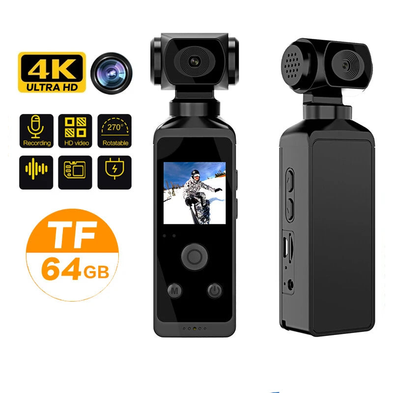Mini Cam 4K 1080P Pocket Camcorder HD Cam 1.3" LCD Screen 270° Rotatable Wifi Mini Camera with Waterproof Case Motion Cameras Ai-TechWorld