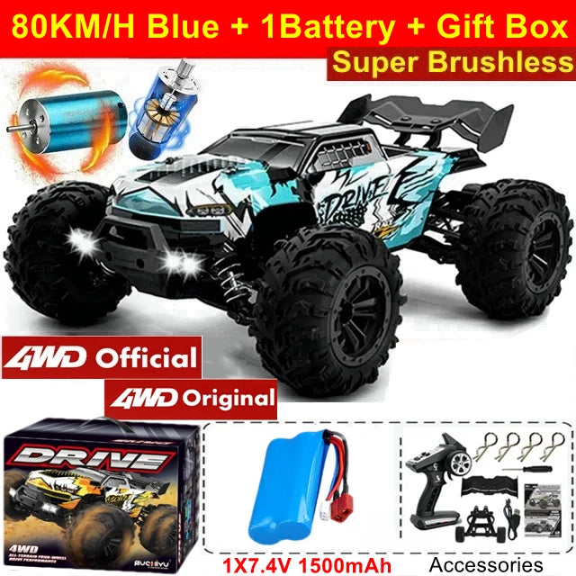 4WD Remote Control Car Off Road 4x4 RC High Speed Buggy Truck Super Brushless 50 or 80KM/H Fast Drift Racing Toy Kids Adults Ai-TechWorld