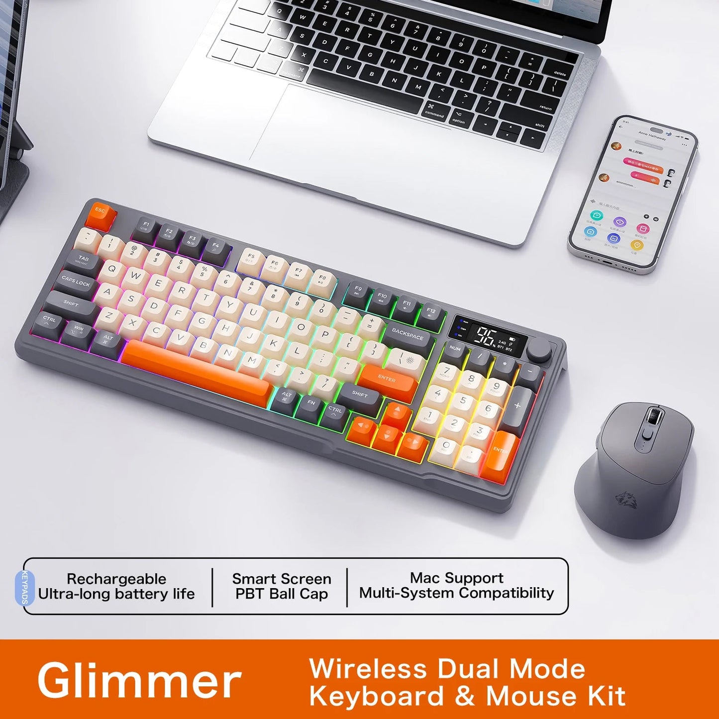 M96 Bluetooth Keyboard Wireless FREEWOLF Screen Gaming Keyboard,Electronic Screen, Multi-Device Connection,Ergonomics Gaming Ai-TechWorld ai-techworld