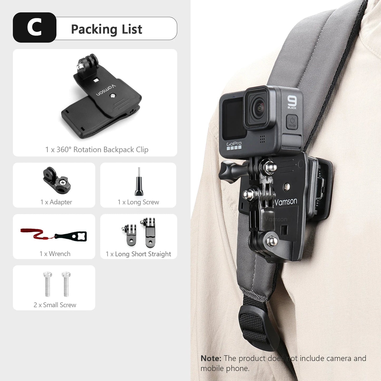 Vamson Backpack Clip for Insta360 x3 for GoPro Hero 11 10 9 Camera 360° Rotate Shoulder Belt Mount Accessories for Dji Action Ai-TechWorld