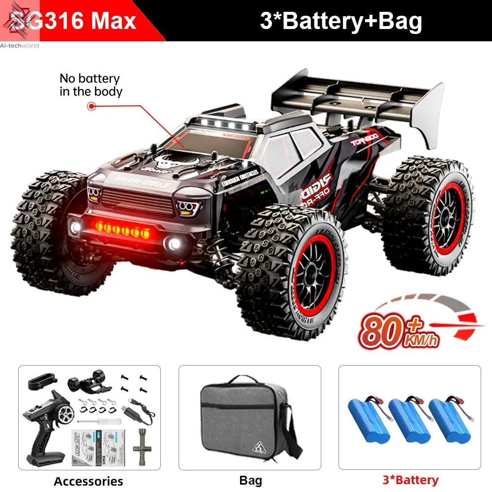 SG116 MAX 1:16 High Speed Drift Racing Car 80KM/H Brushless Motor 4WD SG316 MAX RC Off Road Car Monster Trucks Toy For Kids Gift Ai-TechWorld
