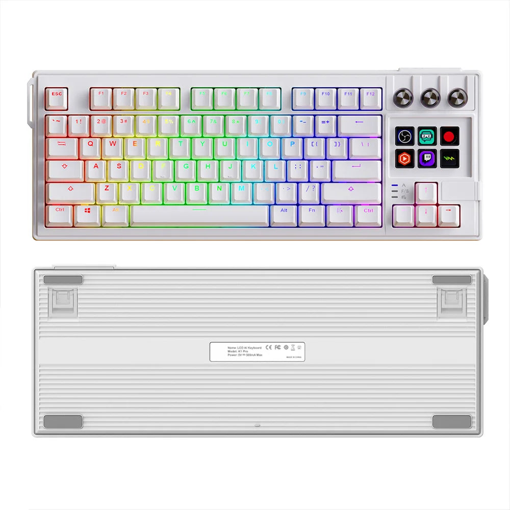 MRSVI K1 PRO Visual LCD AI Keyboard 80% Gaming Mechanical Keyboard Macro Red Axis Wired Detachable Cable RGB Backlight Hot Swap Ai-TechWorld ai-techworld