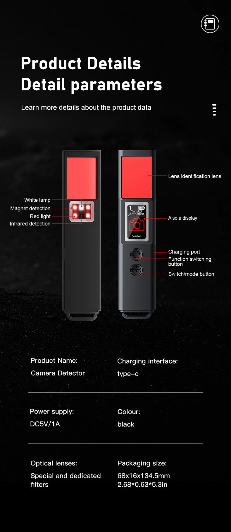 New signal detector anti-peeping camera viewfinder anti-peeping infrared scanner signal source anti-lost sound and light alarm Ai-TechWorld