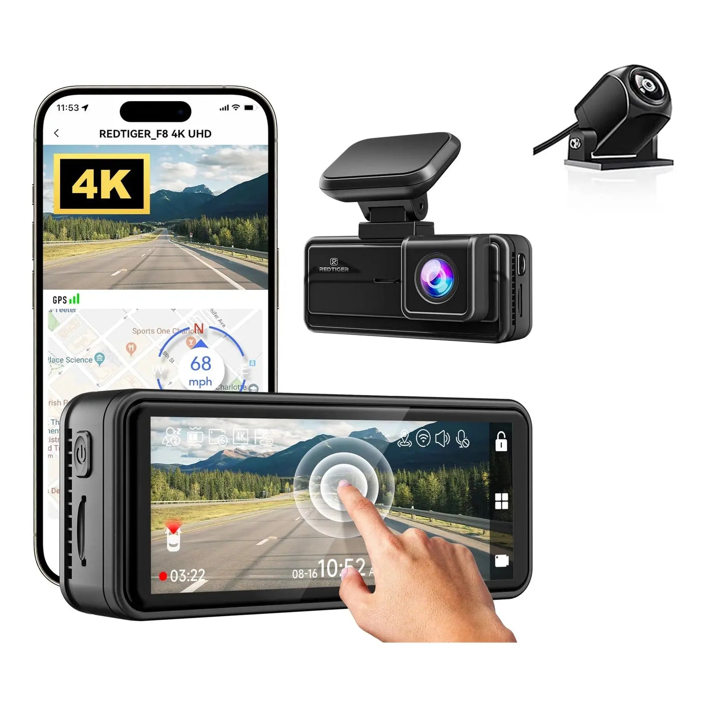 REDTIGER Dash Cam HD 4K Built-in GPS 70FOV Car DVR 5G WIFI APP Control Fatigue Driving Reminder Car Camera with Night Vision Ai-TechWorld