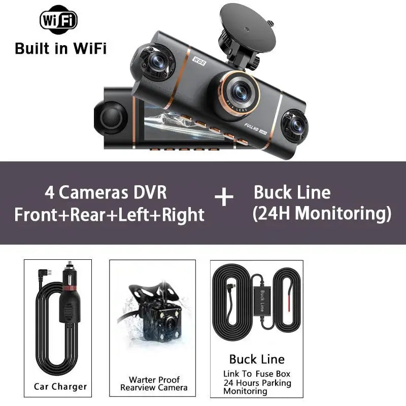 4 Cameras Dash Cam Car DVR WiFi HD 1080P Video Recorder 4 Channel Front Rear View Night Vision Black Box DVR For Vehicle Safety Ai-TechWorld