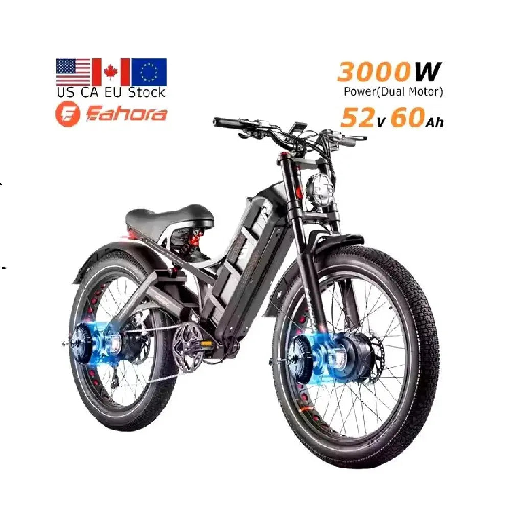 2 US EU CA Stock 3000W 26 * 4.0 Fatbike Ebike Electric Fat Tire Mountain E Hybrid Cargo Dirt Bike Bicycle Adult Ai-TechWorld