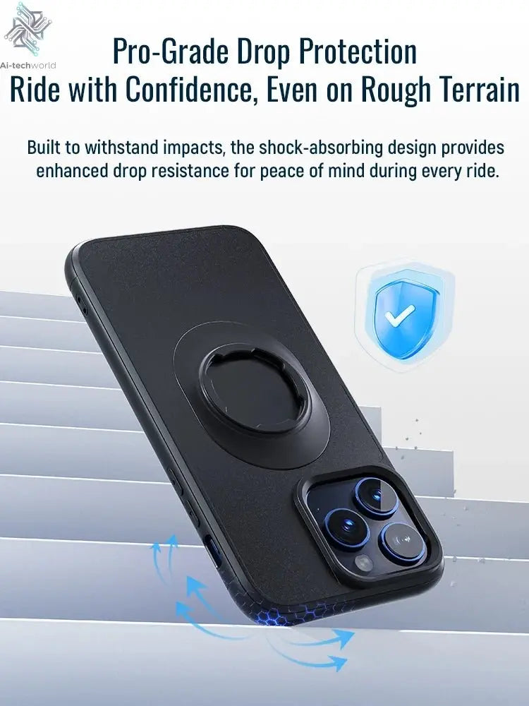 Shockproof Case for iPhone 17/16/15/14Plus/13/12/11Pro/XsMax/XR Quad - style Motorbike/Bike Holder/Car Mount with Lock - in Design - Ai - TechWorld