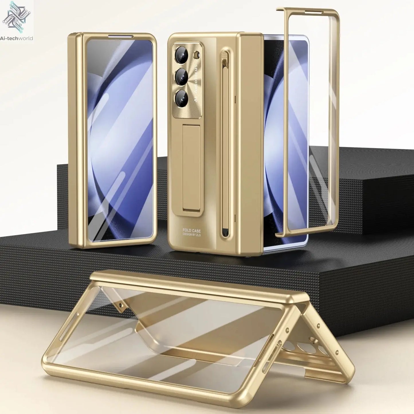 Shockproof Hinge Protection Case For Samsung Galaxy Z Fold 7 6 5 4 5G With Touch Pen Stand Tempered Glass Protective Film Cover Ai-TechWorld