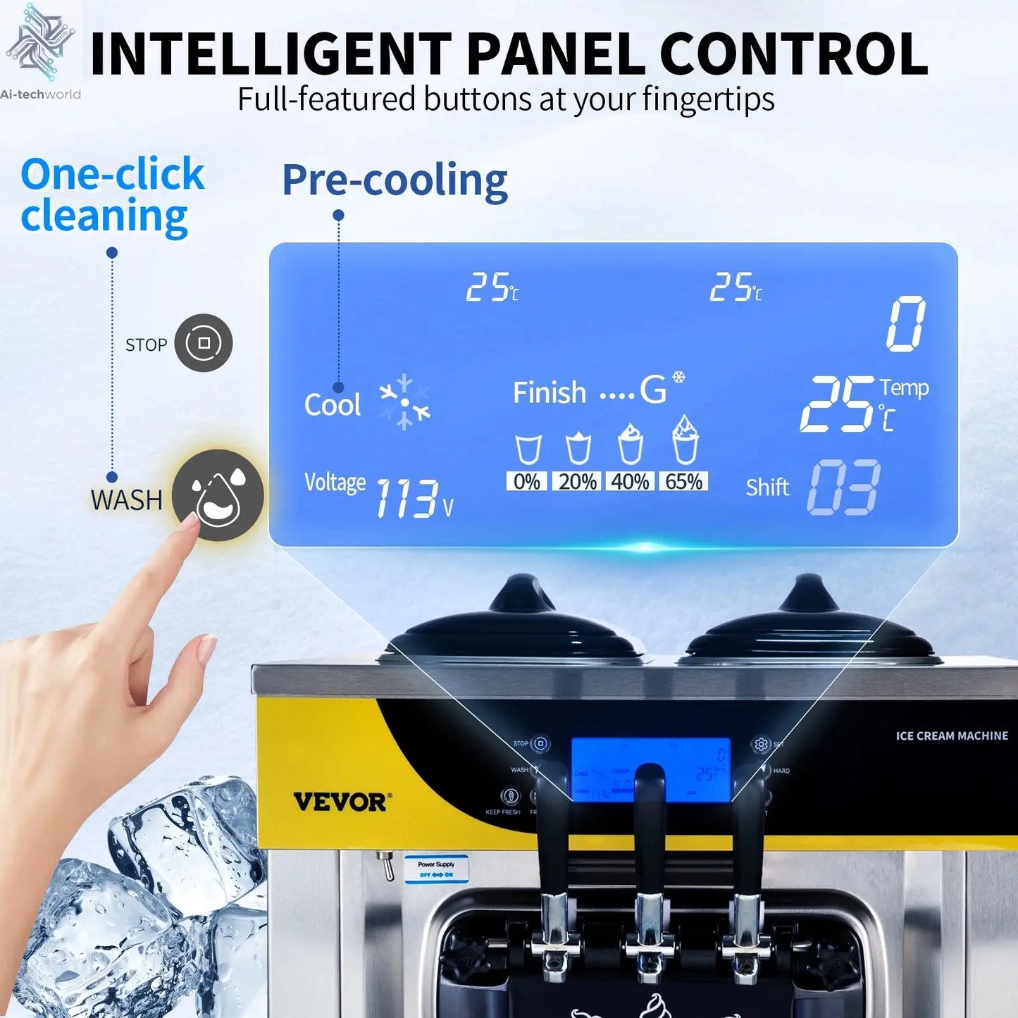 SucceBuy 22-30 L/H Soft Ice Cream Machines Commercial Tricolor Desktop Sweet Cone Freezing Equipment Vending Machine Ai-TechWorld