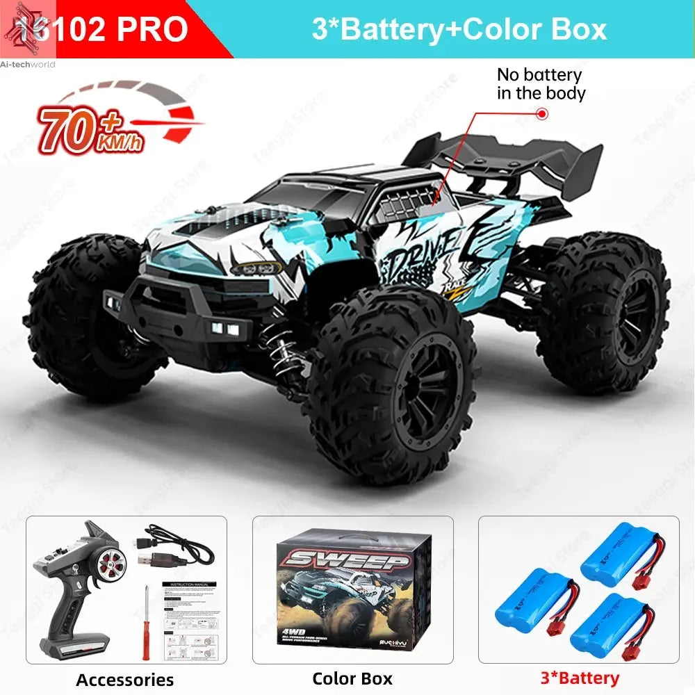 Teeggi 16101 /16102 PRO 1:16 High Speed RC Car With LED Light Drift 70KM/H 4WD RC Off-Road Car Monster Truck Toy For Kid Gifts Ai-TechWorld
