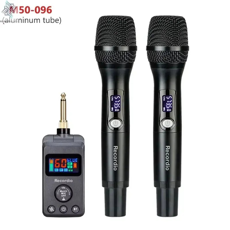 UHF Dual Wireless Dynamic Karaoke Microphone System Anti-Howling Rechargeable Receiver Plug Play Microphone Set Built-in Lithium Ai-TechWorld