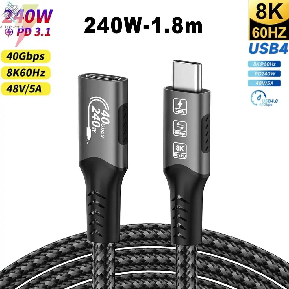 USB4 Cable 40Gbps 48V 240W For Thunderbolt 4 Type C Fast Charging Cable Thunderbolt3 USB C to C Data Transfer Cable For laptop - Ai-TechWorld