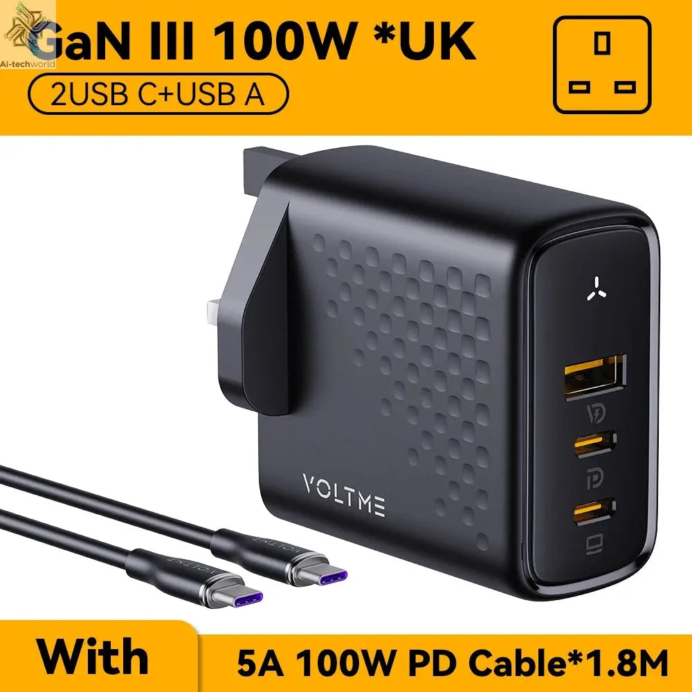 VOLTME GaN III 100W Desktop Charger Quick Charge 4.0 QC 3.0 PD USB-C Type C USB Fast Charging For MacBook Samsung iPhone 15 14 Ai-TechWorld