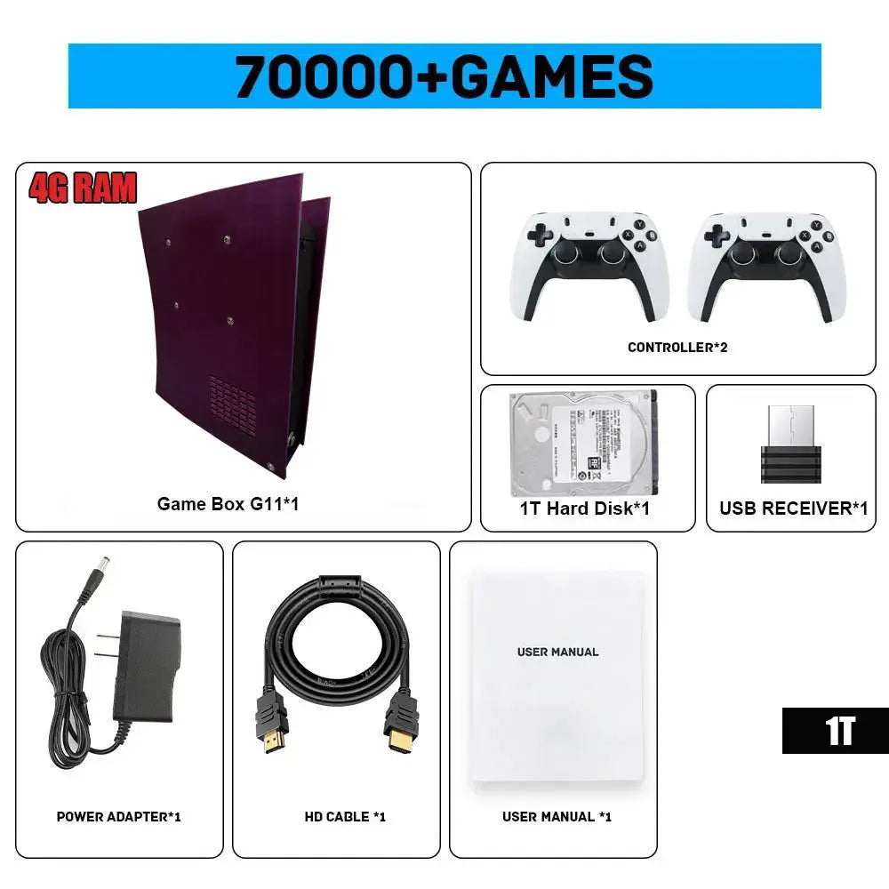 Win11 Game Console G11 70000+Classic Games 2T HDD 4K HD For WII PSP PS2 XBOX SATURN Wireless Controller 4G/8G Support 4 Player Ai-TechWorld