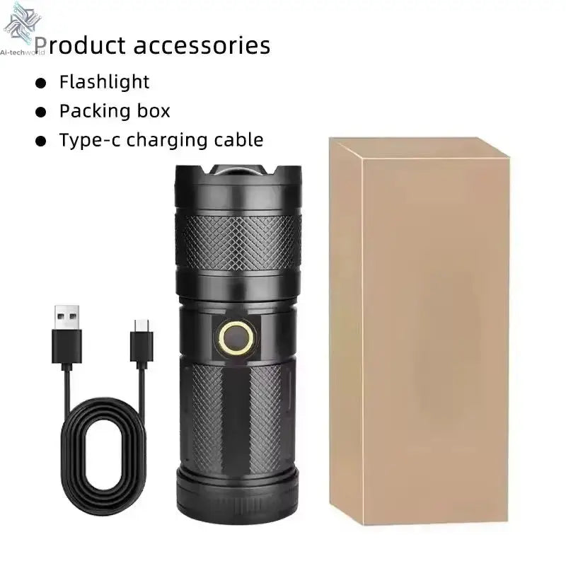 XHP50 Super Bright Led Double Head Flashlight Waterproof Rechargeable Zoomable Torch Work Light Spotlight Floodling Lantern Ai-TechWorld