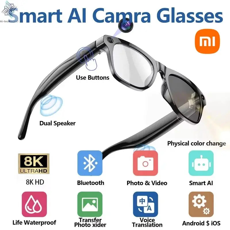 Xiaomi 8K AI Smart Glasses Multifunctional Camera Bluetooth Call Voice Assistant Music Player Translate Photochromic HD Glasses Ai-TechWorld
