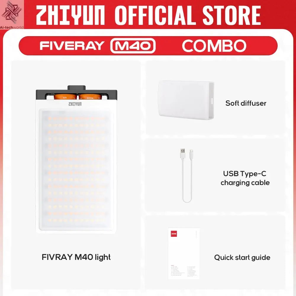 ZHIYUN Official FIVERAY M40 40W Led Lights Pocket Light Photo Video Lamp Handheld Fill Light Photography Lighting Ai-TechWorld