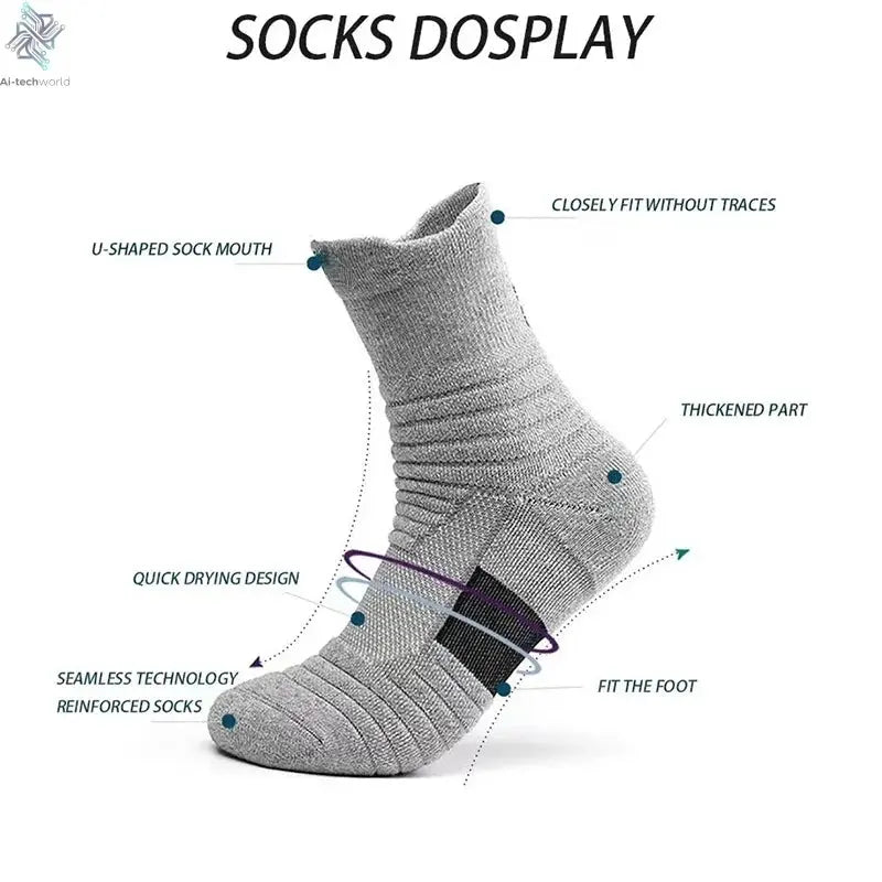 1/3 Pairs Anti-slip Football Socks Men Cotton Sock Short Long Tube Soccer Basketball Sport Socks Breathable Deodorous Sock 39-45 Ai-TechWorld 