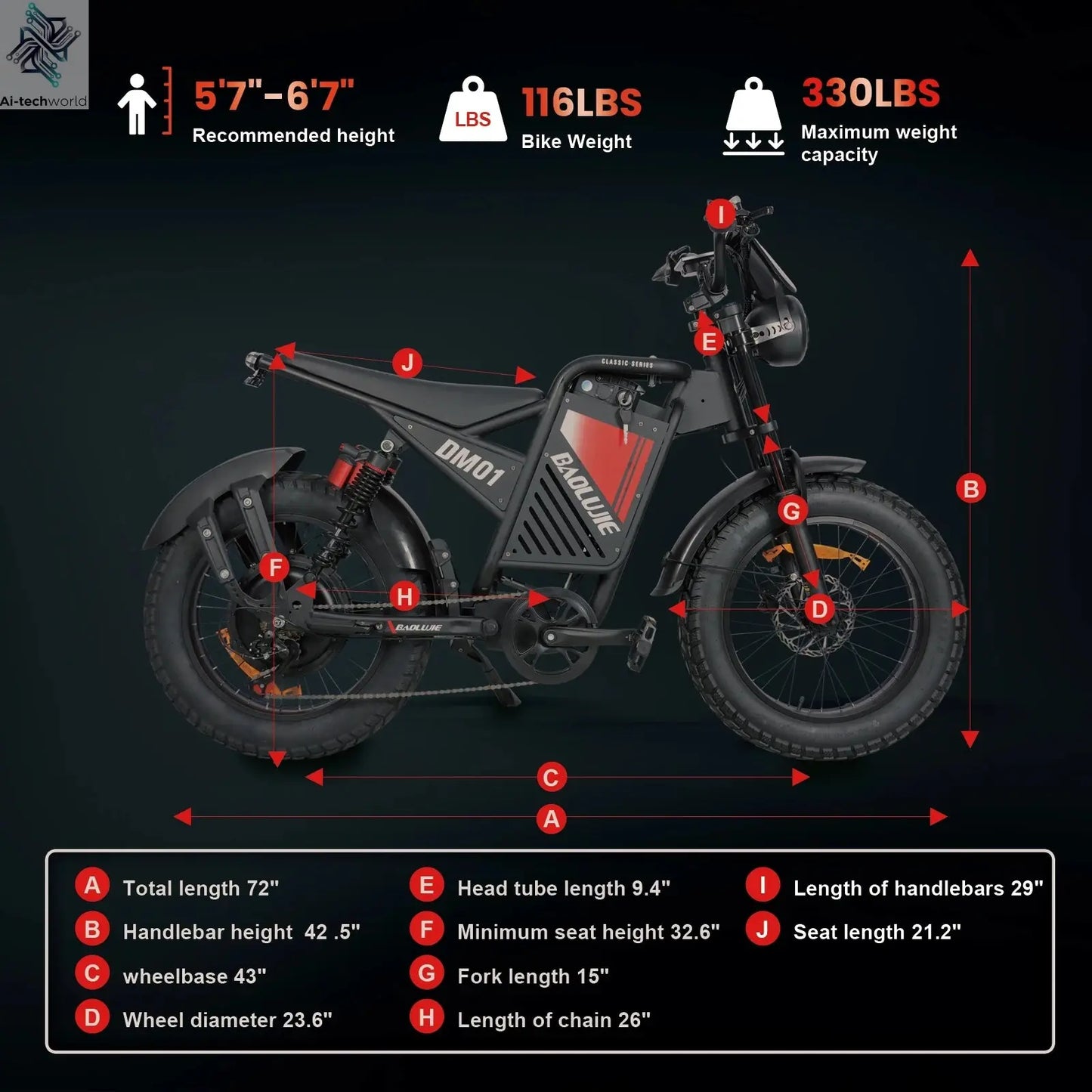 【1 Year Warranty】BAOLUJIE DM01 Electric Bike for Adult 2000W Motor Electric Bike 60V 30AH Moto 42MPH City Commuter Electric Bike Ai-TechWorld 
