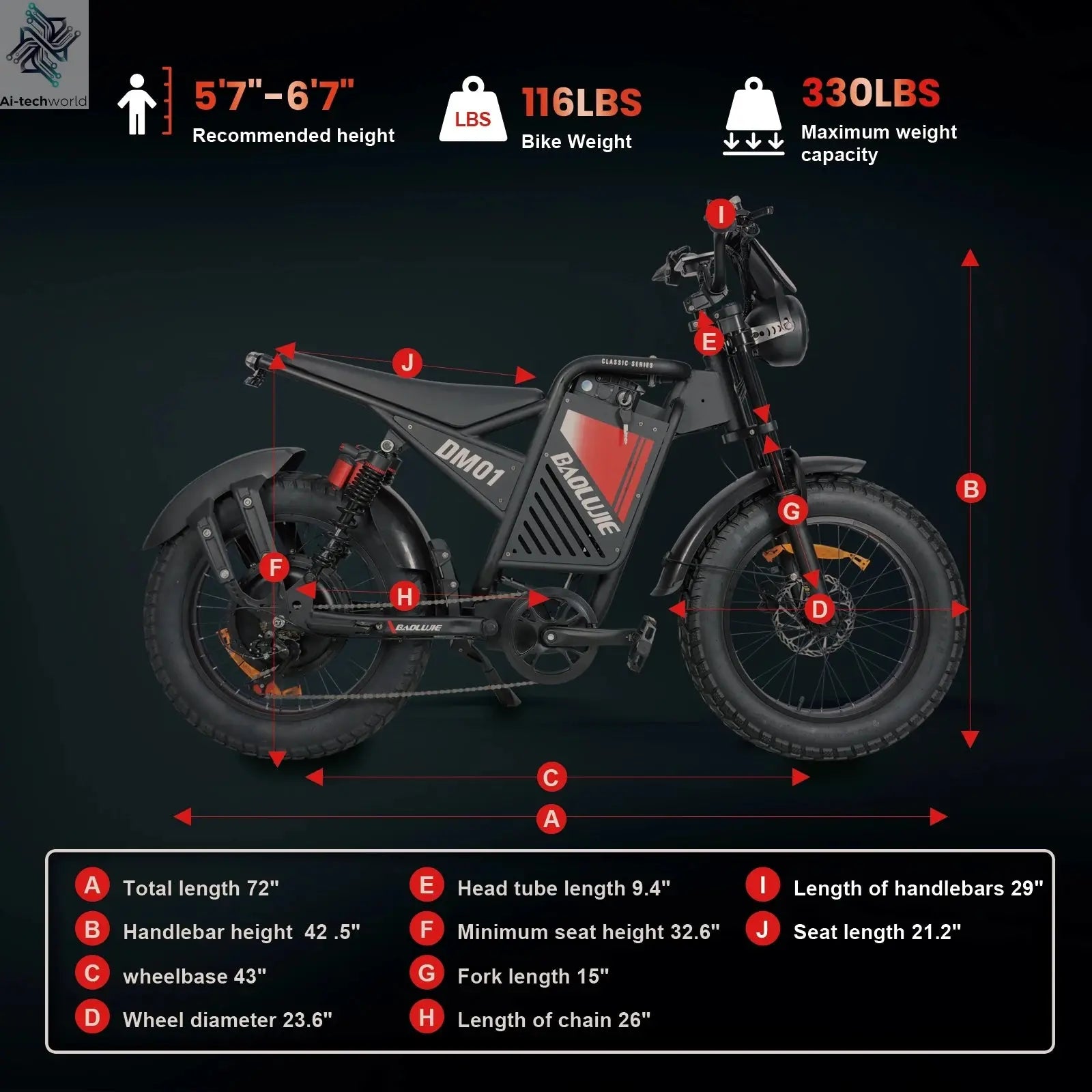 【1 Year Warranty】BAOLUJIE DM01 Electric Bike for Adult 2000W Motor Electric Bike 60V 30AH Moto 42MPH City Commuter Electric Bike Ai-TechWorld 