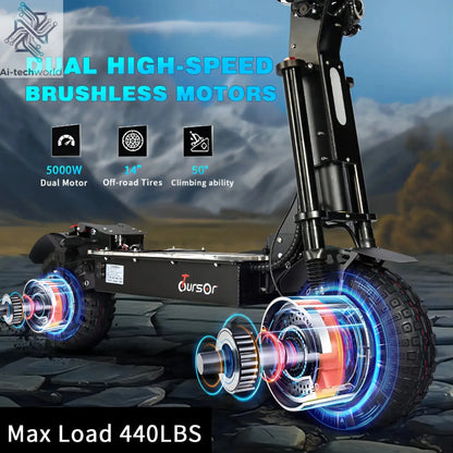 10000W Off-road Electric Scooter Dual Motors 14 Inch Off-Road Tyres 72V-40AH Panasonic Battery Speed 120KM/H elektro scooter Ai-TechWorld 