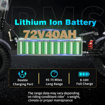 10000W Off-road Electric Scooter Dual Motors 14 Inch Off-Road Tyres 72V-40AH Panasonic Battery Speed 120KM/H elektro scooter Ai-TechWorld 