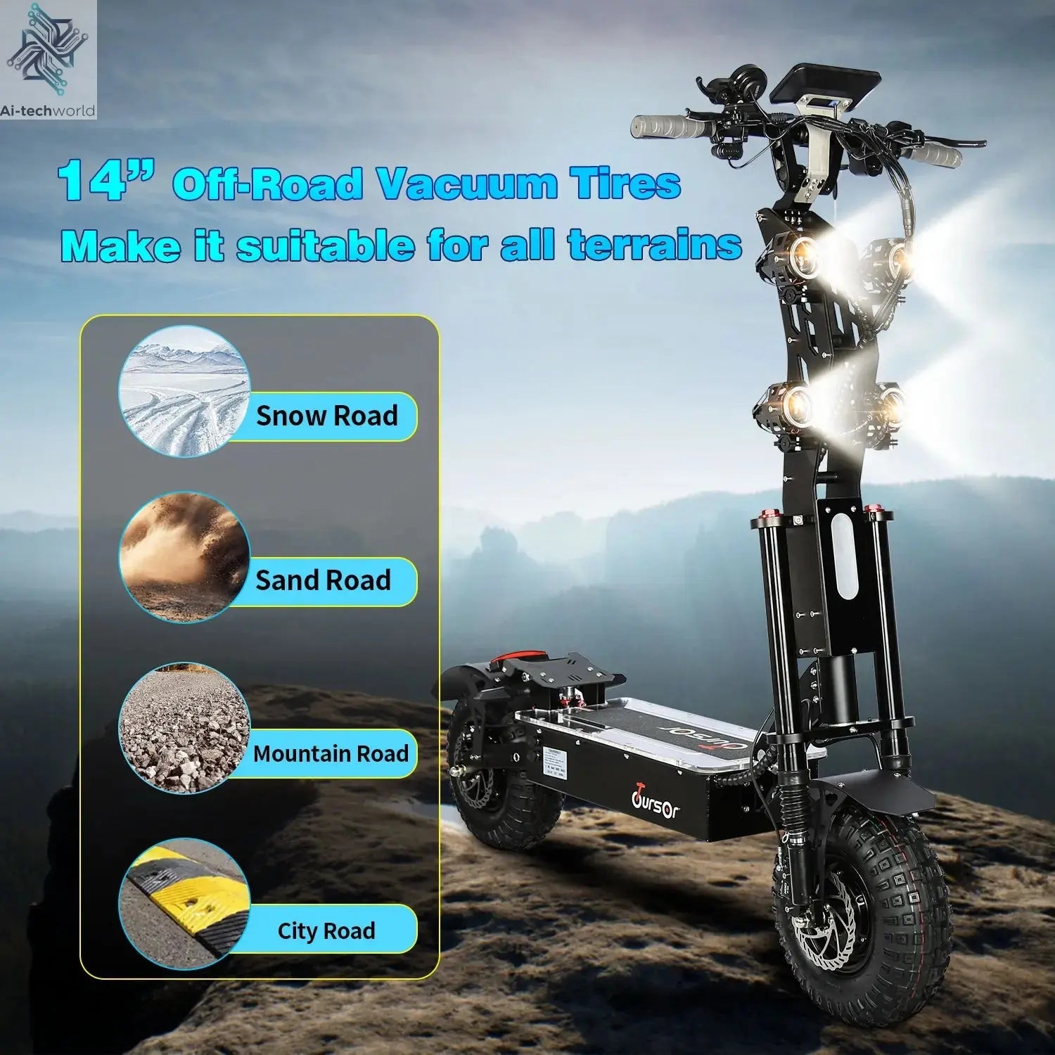 10000W Off-road Electric Scooter Dual Motors 14 Inch Off-Road Tyres 72V-40AH Panasonic Battery Speed 120KM/H elektro scooter Ai-TechWorld 