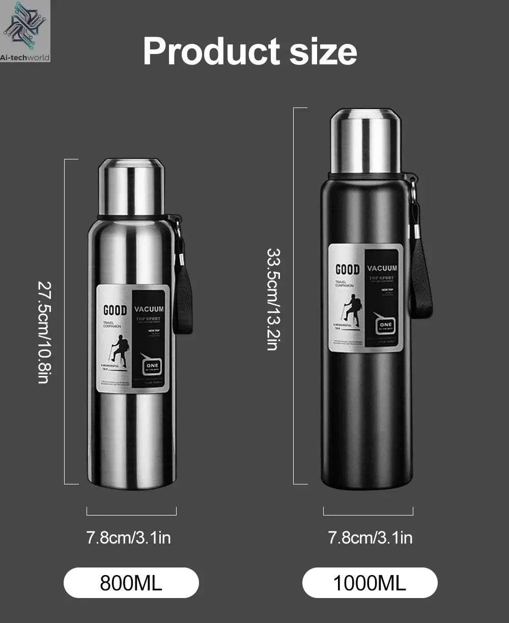 1000ML Stainless Steel Thermos Bottle Sport Thermal Water Bottle Keep Cold and Hot Insulated Cup Outdoor Campping Vacuum Flasks Ai-TechWorld 