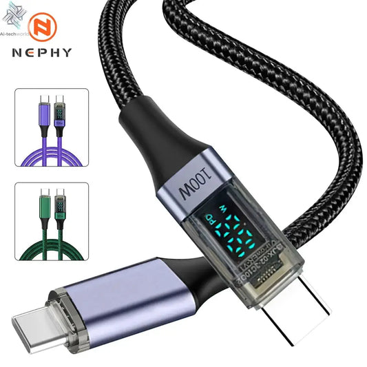 100W Type C to Type C Phone Super Fast Charging Cable LED Display USB C To C Data Cord For Xiaomi huawei OPPO 0.5M/1M/2M Long Ai-TechWorld 