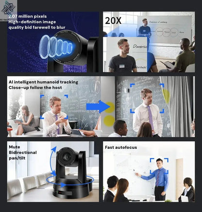 1080P/4K Conference PTZ Camera AI Tracking 60fps 20X Optical Zoom NDI POE HDMI SDI LAN USB3.0 for Church Live Stream Educate - Ai - TechWorld