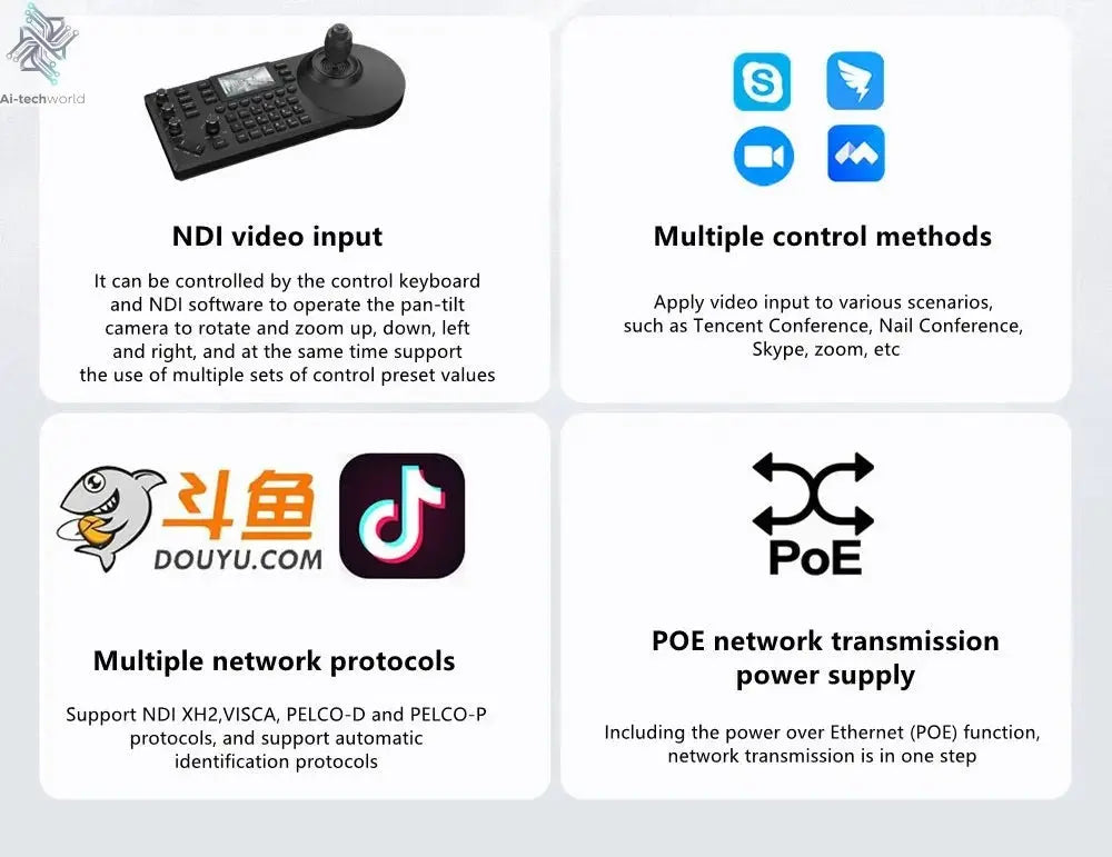 1080P/4K Conference PTZ Camera AI Tracking 60fps 20X Optical Zoom NDI POE HDMI SDI LAN USB3.0 for Church Live Stream Educate - Ai - TechWorld