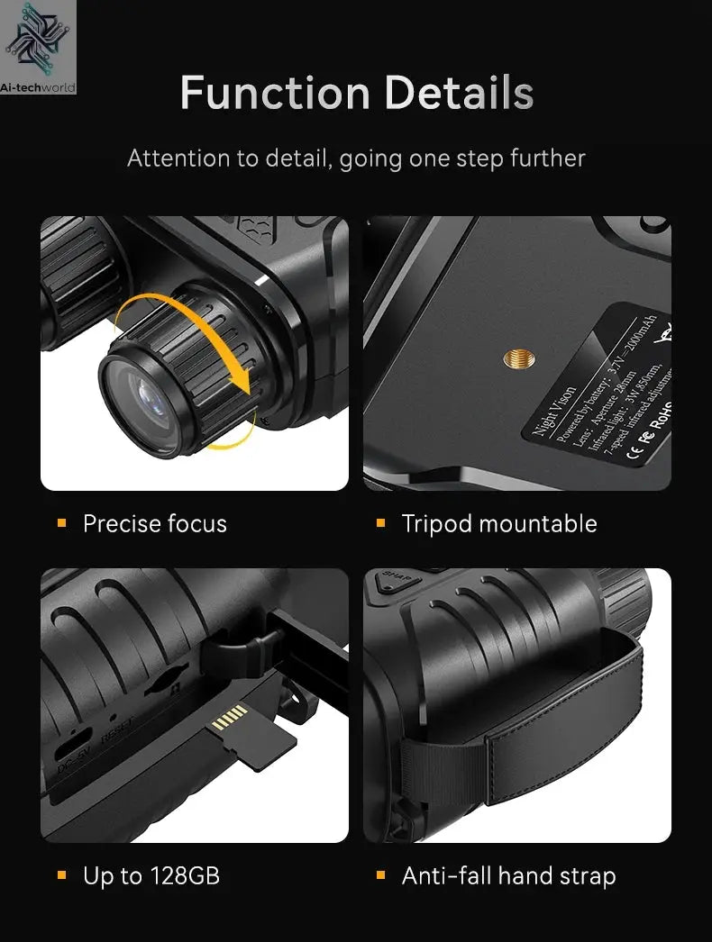 1080P Night Vision Binoculars 10x Digital 800m Full Dark Infrared Night Vision Telescope Goggles 2.8” Large Screen For Camping Ai-TechWorld 