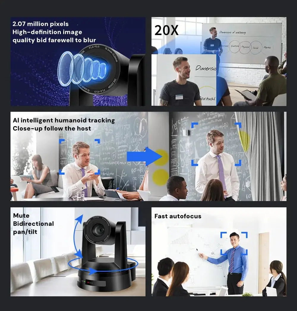 1080P/4K Conference PTZ Camera AI Tracking 60fps 20X Optical Zoom NDI POE HDMI SDI LAN USB3.0 for Church Live Stream Educate - Ai - TechWorld