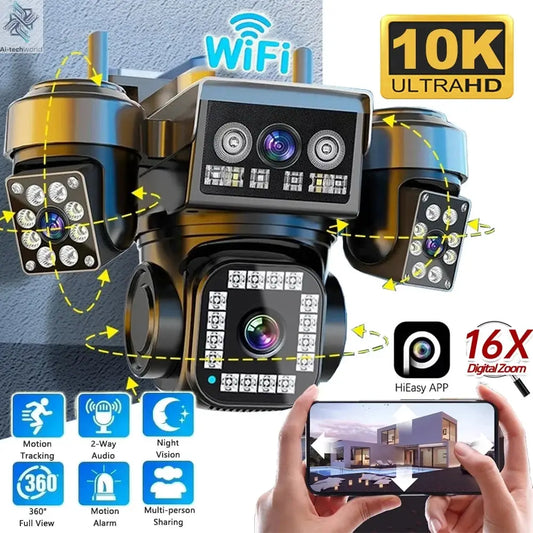 10K 20MP WiFi Security Camera 4 Lens 4 Screen 360° Ptz 16X Zoom Waterproof Home Surveillance CCTV Outdoor Street Video Camera Ai-TechWorld 