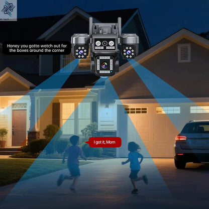 10K 20MP WiFi Security Camera 4 Lens 4 Screen 360° Ptz 16X Zoom Waterproof Home Surveillance CCTV Outdoor Street Video Camera Ai-TechWorld 
