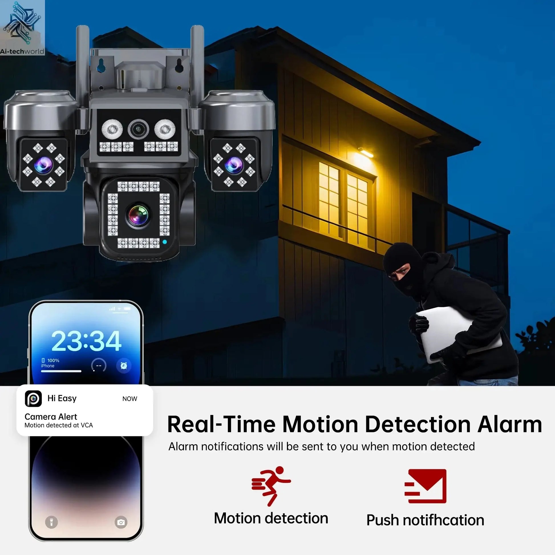 10K 20MP WiFi Security Camera 4 Lens 4 Screen 360° Ptz 16X Zoom Waterproof Home Surveillance CCTV Outdoor Street Video Camera Ai-TechWorld 